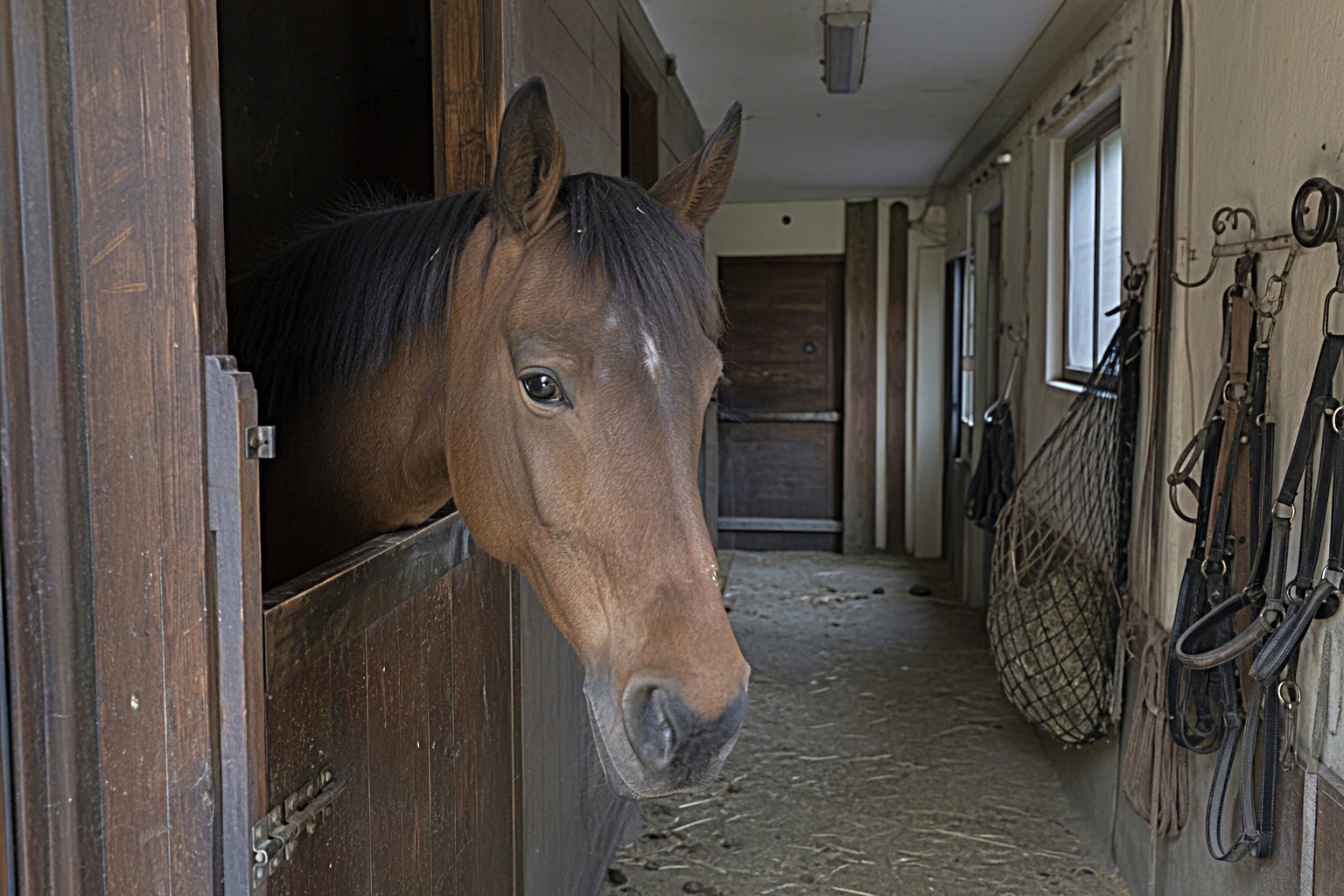 Ruhiger Blick in einen Stall mit warmem Tageslicht